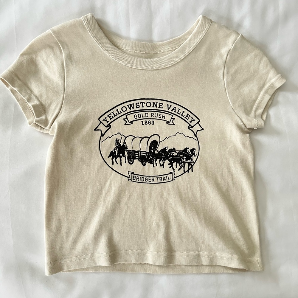 Cream Brandy Melville Graphic Crop Top